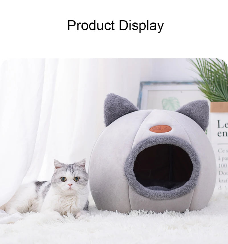Transform your cat’s rest with a cozy, warm, and safe cat house. The semi‑closed design in a cute cat‑head shape provides comfort, protection, and non‑slip stability — perfect for all seasons. The ideal bed for cats who love to feel cared for.