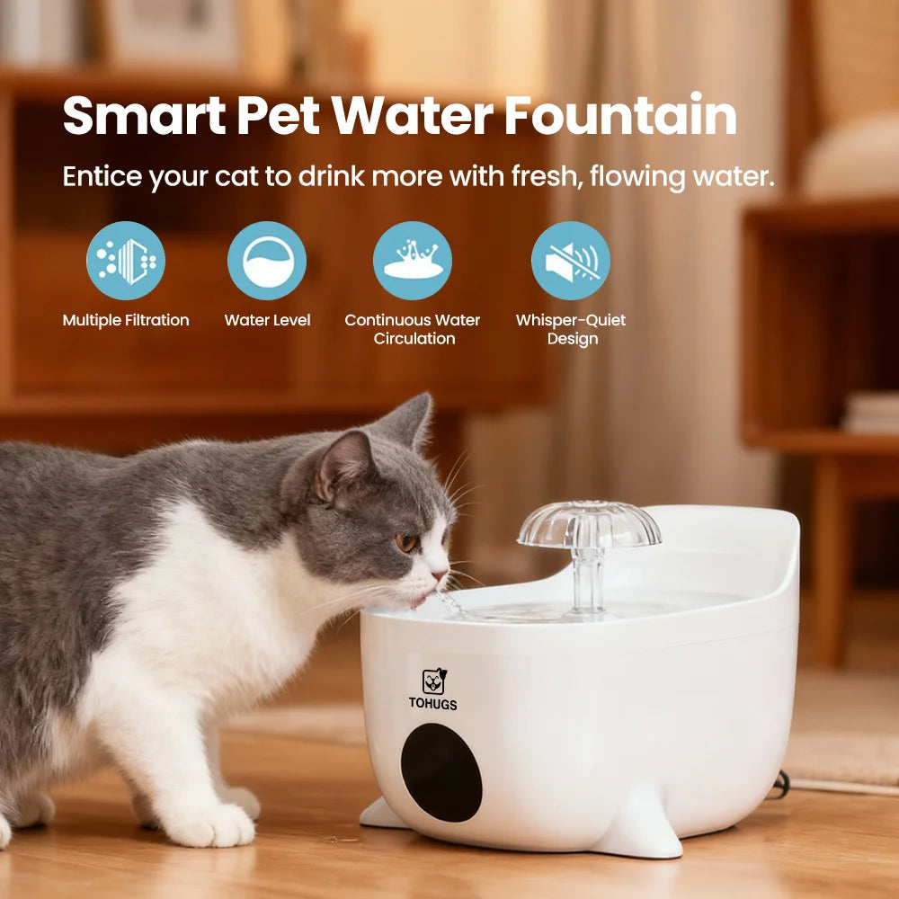 Keep your pet hydrated with this Smart Automatic Water Fountain. Its circulating flow, UV disinfection, and multi‑filter system provide clean, fresh water, encouraging cats and dogs to drink more and stay healthy every day