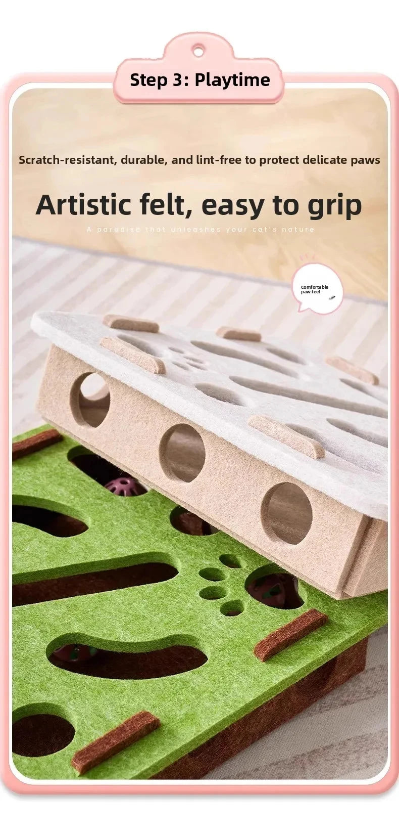 Awaken the hunter in your cat with affection. 🐈‍⬛ This cuddly felt puzzle stimulates mind and body, ensuring your cat never feels alone. Safe and stylish fun for your home. Give your feline the joy they deserve. Order yours now!