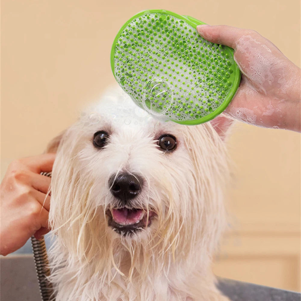 Provide soothing grooming with this soft Pet Bath Brush. Gentle rubber bristles massage, remove loose fur, clean easily, and relieve itches, turning baths and daily care into a relaxing, playful moment for cats and dogs.