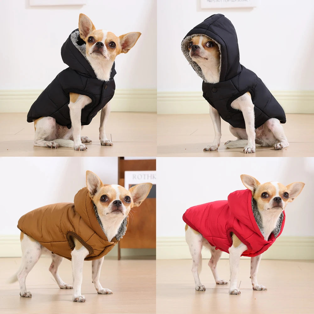 Keep your pet warm, dry and comfortable all winter. This thick, waterproof hooded jacket features soft fleece lining for cosy warmth, perfect for small and medium dogs or cats. Ideal for chilly walks and cold days.