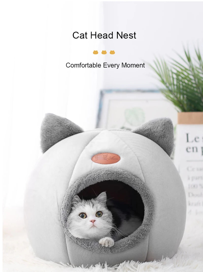 Transform your cat’s rest with a cozy, warm, and safe cat house. The semi‑closed design in a cute cat‑head shape provides comfort, protection, and non‑slip stability — perfect for all seasons. The ideal bed for cats who love to feel cared for.
