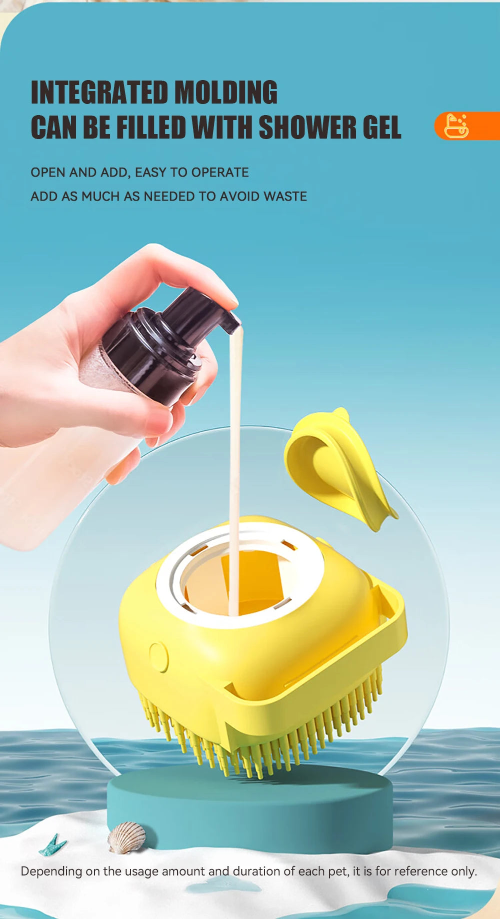 Turn bath time into a moment of pure bonding. This soft silicone brush gently massages your pet while the built-in dispenser ensures a deep, soothing clean. Give them the spa treatment they love and keep their coat shining with every gentle stroke. 🐾✨
