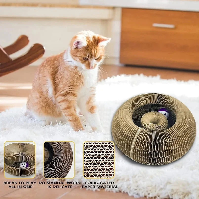 Bring fun and comfort to your cat with this Foldable Magic Organ Scratching Board. Made of durable, recyclable cardboard, it satisfies scratching instincts, offers a cozy rest spot, and keeps playtime interactive and engaging every day.