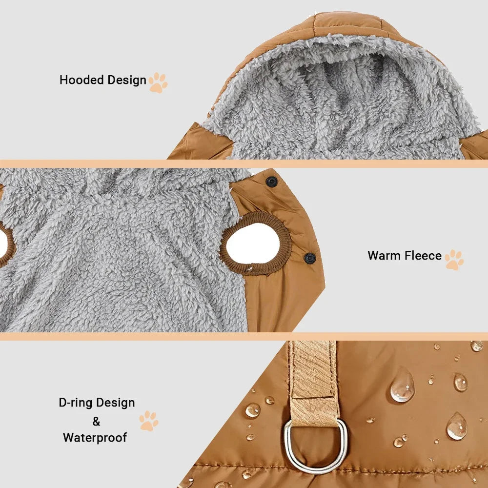 Keep your pet warm, dry and comfortable all winter. This thick, waterproof hooded jacket features soft fleece lining for cosy warmth, perfect for small and medium dogs or cats. Ideal for chilly walks and cold days.