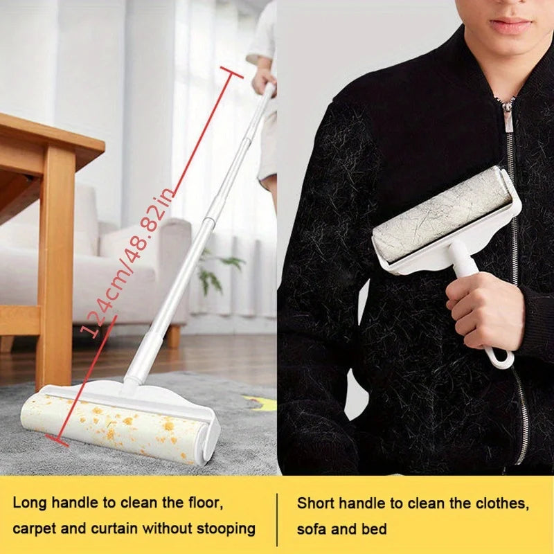 Say goodbye to pet hair and reclaim the comfort of your home. With a 124cm extendable handle, clean sofas and carpets effortlessly and without back pain. Essential for pet owners in the UK and EU who want a spotless home and more time to love their pets.