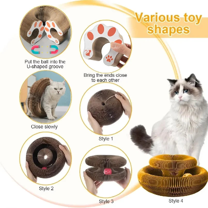 Bring fun and comfort to your cat with this Foldable Magic Organ Scratching Board. Made of durable, recyclable cardboard, it satisfies scratching instincts, offers a cozy rest spot, and keeps playtime interactive and engaging every day.